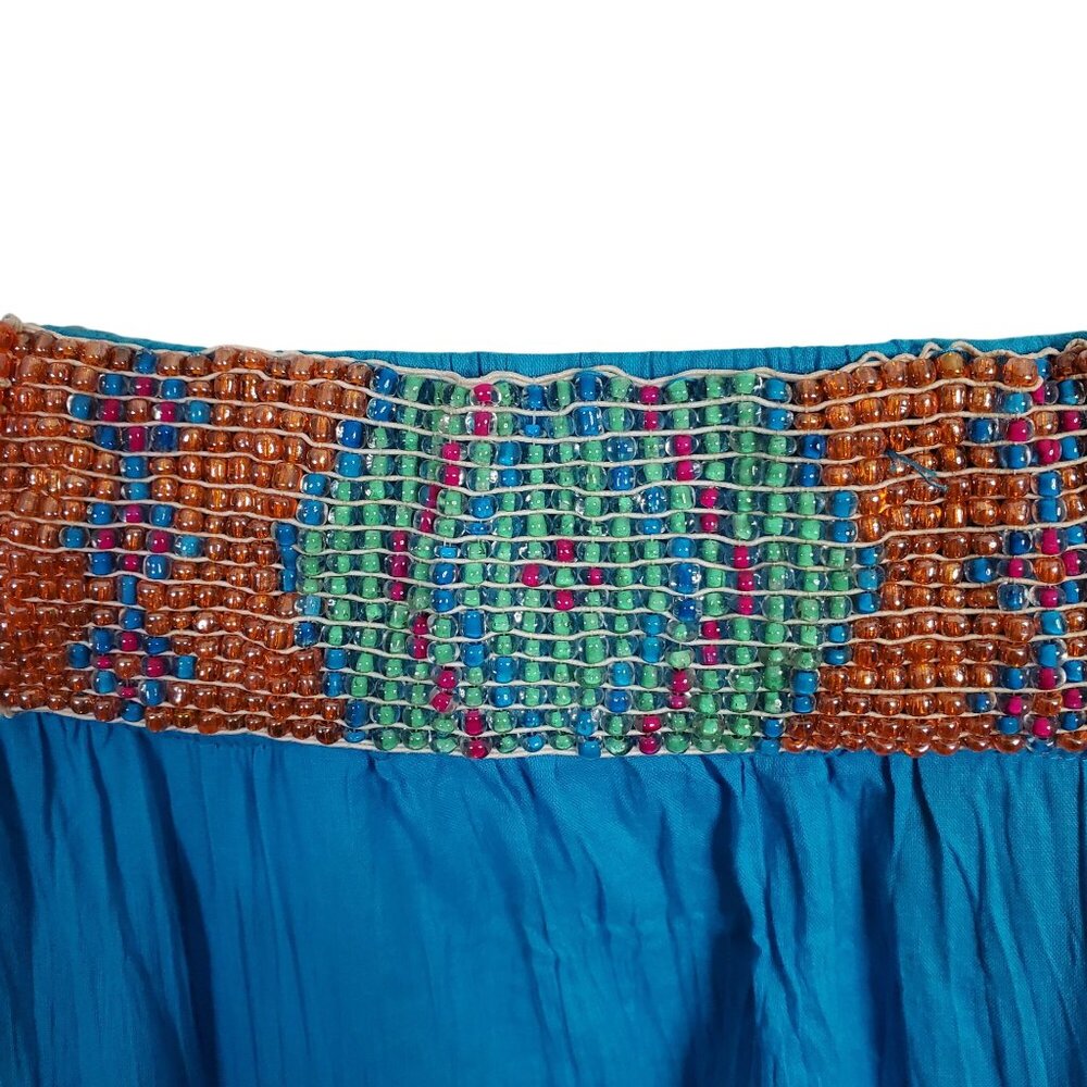 Sandy Starkman Size L Skirt Boho Maxi Full Beaded Godet Cotton Turquoise - Picture 9 of 11